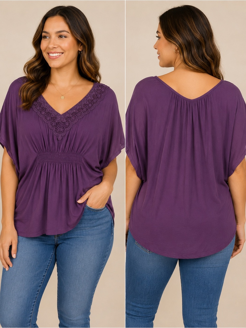 American Eagle Purple Boho Lace Trim V-Neck Blouse Medium